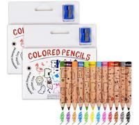 ThEast Paquete de 24 lápices cortos de colores gruesos, lápices de líneas de animales lindos para niños, lápices de colores hexagonales gruesos con sacapuntas, preafilados, rellenos de bolsas de