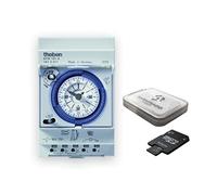 Theben 1610011 SYN 161d - Temporizador analógico con motor síncrono y programa diario, temporizador + tarjeta Avantrado Micro SD de 64 GB (clase 10, U3) + adaptador