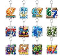 TheClover Llavero de 67 memes, paquete de 12 llaveros acrílicos con texto en inglés "I Was 6 Now I'm 7, regalos de cumpleaños de 67 a 7 años, regalos de celebración para mochilas, bolsas de golosinas