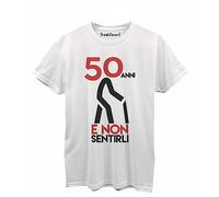 thedifferent Camiseta de hombre con simpática divertida gráfica de cumpleaños - 50 cincuenta años y no sentirlos - Idea regalo papá tío hijo amigo abuelo, Color blanco., L