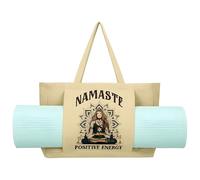 TheDogTagCo Bolsa personalizada para esterilla de yoga, bolsa de algodón y lino personalizada para yoga y gimnasio, bolsa duradera y ecológica con impresión personalizada de un solo lado, color crema