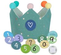 Thedttoy Corona de muselina de cumpleaños para niñas y niños, corona de muselina de tela con botones de velcro números del 0 al 9, corona reversible unisex para niños cumpleaños fiestas decoración