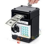 Thedttoy Hucha Electrónica Caja de Dinero para Niños 4-11 Años, Hucha Fuerte con Código y Cajero Automático, Regalos para Niñas y Niños (Negro)