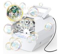 Theefun Máquina de burbujas, soplador automático de burbujas de 500 ml, juguete eléctrico portátil de burbujas para niños y niñas, al aire libre, interiores, fiestas, bodas, cumpleaños, alimentado por