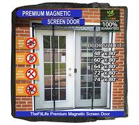 TheFitLife Mosquiteras magnéticas de doble puerta para puertas, cortina de malla con gancho y bucle de marco completo, potentes imanes, cierre automático para puerta de patio, puerta corredera, puerta