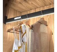 THEGA Barra para Ropa 2 En 1, Barra para Ropa De 40 A 120 Cm con Luz, Barra De Armario De Metal Negra con 2 Bases, Barra para Armario con Luz LED, Batería De Litio Incorporada, Sensor Humano(1200mm)