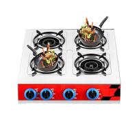 THEGA Cocina De Gas 4 Quemadores, 3,2 KW, Alto Fuego, con Sartén, Acero Inoxidable Y Soporte Hierro Fundido, Encendido Automático Protección contra El Apagado(LPG)