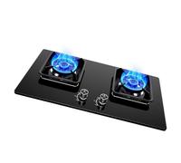 THEGA Cocina De Gas De 5,2 KW con 2 Quemadores Integrados, Rejilla De Hierro Fundido Y Vidrio Templado, con Protección contra Llamas, Ideal para Cocina De Camping O De Hogar(NG)