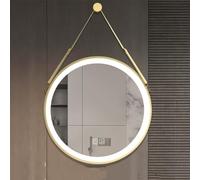 THEGA Espejo Redondo con Marco Metálico, Espejo De Baño con Iluminación LED, Espejo De Maquillaje Redondo (Colgante O De Pared) con 3 Tonos De Luz Regulables, Función De Memoria Y Antivaho(Gold,80cm)
