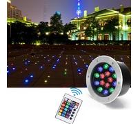 THEGA Luces Paisaje - Focos Led Exterior Suelo, Foco Empotrable Redondo con Cambio Color RGB Resistente Al Agua IP67, Luz Ecológica para Paisaje, Jardín, Iluminación Árboles,(24V,24W)