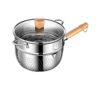 THEGA Olla De Acero Inoxidable con Cesta Vaporera Y Asa De Madera Antiquemaduras; Olla De Cocción De Acero Inoxidable con Asas Y Función De Vapor, Apta para Cocinas De Inducción Y Gas(16cm)