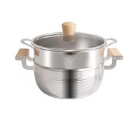 THEGA Olla para Sopas con Tapa, Vaporera De Acero Inoxidable, Olla para Caldos con Cesta Vaporera Y Asas De Tacto Frío; Apta para Cocinas De Inducción Y Gas