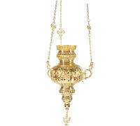 TheHolyArt Hanging Vigil Lamp Gilded and Pierced, Gold-Plated Orthodox Church Oil Lamp with Chains, Christian Home Altar Decor