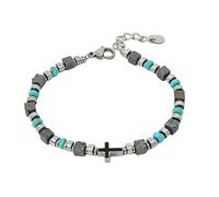 TheHolyArt Men's Cross Bracelet, Lava and Turquoise Stone Beads with a Slim Steel Cross, Christian Jewelry, Orthodox Gift for Him