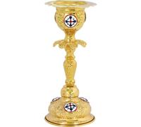 TheHolyArt Standing Vigil Lamp, Gold-Plated Orthodox Table Oil Lamp with Medallions, Christian Home Altar Decor, Coloured Cross