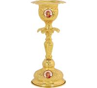TheHolyArt Standing Vigil Lamp, Gold-Plated Orthodox Table Oil Lamp with Medallions, Christian Home Altar Decor, Theotokos