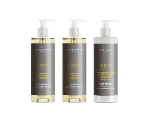 thehotelery.de ACCA Kappa Giallo Elicriso XL Set 3 x 380 ml: jabón líquido, gel de ducha, loción hidratante, cosmética de hotel, bienestar y spa, champú para hotel, cosmética de hotel