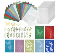 Theiuaoqwe 57 Piezas Cianotipia A5 Cianotipia Kit Papel Cianotipia 7 Colores 20 Unidades Blanco 12 Piezas Color Papel Cianotipo 23 Hojas Verdes y Mariposas Aplicar Patrones de Impresión Sunshine DIY