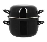 Thekitchenette Olla Para Mejillones De Esmaltado Negro 2,7 L Con Tapa Reversible, Compatible Con Placas De Inducción, Apta Para Lavavajillas