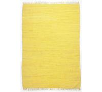 Theko Alfombra Dhurry de algodón 100%, Tejido Plano, Tejido a Mano, Color Amarillo, 90 x 160 cm