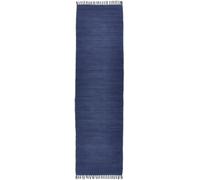 THEKO Alfombra reversible de algodón tejida a mano - azul - 70x250 cm