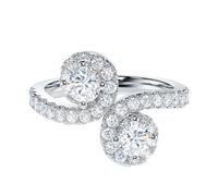 THELANDA Anillo de compromiso de moissanita o diamante de imitación con dos piedras divididas de filigrana y halo para mujer, Metal Plata de ley metal Plata de ley Moissanita, Moissanita