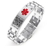Theluckytag Pulsera de Alerta médica de código QR para hombres y mujeres - pulsera de acero de titanio adecuada para muñecas de hasta 8 pulgadas - más espacio para ahorrar información médica
