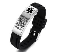 Theluckytag Pulseras médicas con código QR para viajes deportivos, pulseras de identificación impermeables de silicona para muñecas hasta 9 pulgadas