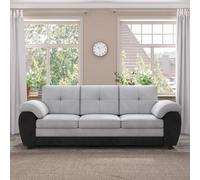 THEMEPT Sofá grande de tres asientos de 81.9 pulgadas para máxima comodidad, tapizado con estilo en cuero negro y terciopelo gris claro