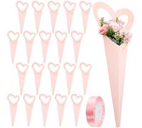 Thenshop 20 bolsas de ramo de flores de graduación de 18.3 x 7.1 pulgadas, diseño de corazón, manga de una sola flor, bolsa de ramo floral, caja de regalo con cinta para una sola rosa, aniversario,