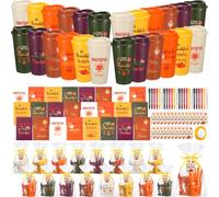 Thenshop 24 juegos/96 piezas de regalos de Acción de Gracias a granel de 16 onzas de taza de café reutilizable con tapa, mini cuadernos, bolígrafos, tarjetas y bolsas de regalo, regalos de fiesta de