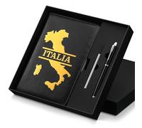 Thenshop Juego de regalo de recuerdo de Italia de 3 piezas, diario de cuero forrado A5 con cuaderno de mapa de Italia en relieve dorado y bolígrafo negro para el trabajo, negocios, escuela o escritura