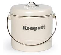 Theo&Cleo Cubo de basura orgánica para cocina, 7 L, inodoro con filtros de carbón activo, cubo de compost, metal, basura orgánica retro (beige mate)