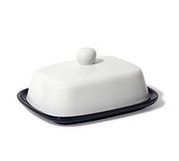 Theo&Cleo Mantequera - Campana de cerámica de alta calidad - Plato para mantequilla para todo tipo de mantequilla (250 g) - Cuenco de mantequilla de porcelana (blanco y negro)