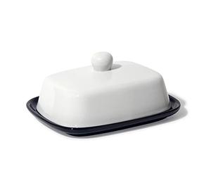 Theo&Cleo Mantequera - Campana de cerámica de alta calidad - Plato para mantequilla para todo tipo de mantequilla (250 g) - Cuenco de mantequilla de porcelana (blanco y negro)