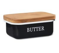 Theo&Cleo Mantequera Con Tapa de Madera, Campana de Mantequilla Para 250 g, Plato Multifunción, Elegante y Sostenible Tapa de Bambú (Negro)