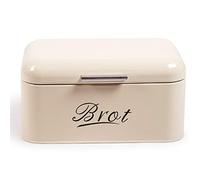 Theo&Cleo Panera con tapa, caja grande de metal, caja para almacenar pan y galletas, larga conservación y mantenimiento seco, diseño retro, 31 cm x 19 cm x 16 cm, color beige