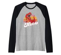 Theo - Hermoso Nombre de niño con T-Rex Camiseta Manga Raglan