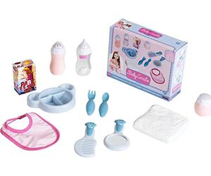 Theo Klein 1732 Baby Coralie Doll Dining and Care Set , 11-Piece Set , In ottle, Cutlery, Bib, Nappy, Mirror and much more , Toy for Children from 3 Years