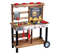 Theo Klein 2368 Beach Picnic, BBQ Country cocinita de Verano, Cocina de Madera con Parrilla y Plantas, con Accesorios, Juguete para niños Desde 3 años