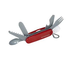 Theo Klein 2805 - Victorinox Navaja Suiza | Cuchillo de bolsillo de plástico para niños con sierra, cuchillo, tenedor y cuchara. Entrenamiento de habilidades motoras sin