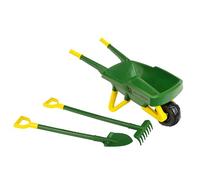 Theo Klein 3952 Juego de carretilla de John Deere y Robusto juego de herramientas de jardín para niños y,ncluye pala y rastrillo y Juguete para niños a partir de 3 años