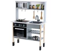 Theo Klein 7184 Cocina Miele I Cocina Ajustable en Altura de Madera Que Incluye Placa de cocción con luz y Sonido I Elegantes Accesorios de Cocina de Acero Inoxidable y Madera
