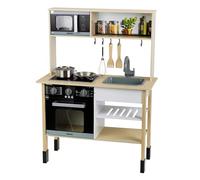 Theo Klein 7187 Cocina Miele, Cocina Blanca de Madera Que Incluye Placa de cocción con luz y Sonido