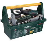 Theo Klein 8429 Caja de herramientas Bosch I Con sierra, martillo, alicates y mucho más I Destornillador eléctrico a pilas I Juguete para niños a partir de 3 años