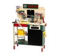Theo Klein 8734 Banco de Trabajo de Madera de Bosch y Banco de Trabajo Resistente para niños, Regulable en Altura y Taladro inalámbrico eléctrico, Herramientas con Efectos de luz y Sonido