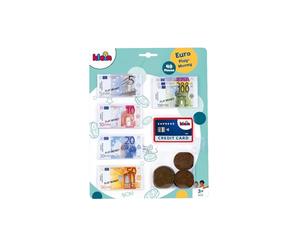 Theo Klein 9605 euro Play Money with Credit Card I 37 Notes and 11 Coins - from 1 Cent Coins to 500 Euro Notes I Toys for Children Aged 3 and over