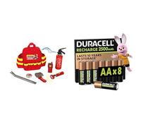 Theo Klein Fire Fighter Henry Mochila, Linterna LED, 3+ años, & Duracell AA Recargables 8 Unidades, 2500mAh