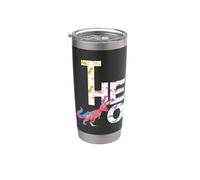 Theo - Nombre de niño con dinosaurios de colores Vaso térmico de acero inoxidable de doble pared