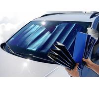 Theo - Parasol delantero térmico y anti UV Tiny, verano e invierno, mantiene el coche fresco, fácil de instalar, súper resistente, origen europeo, 80% de plásticos reciclados (azul tiny, 130 x 70)